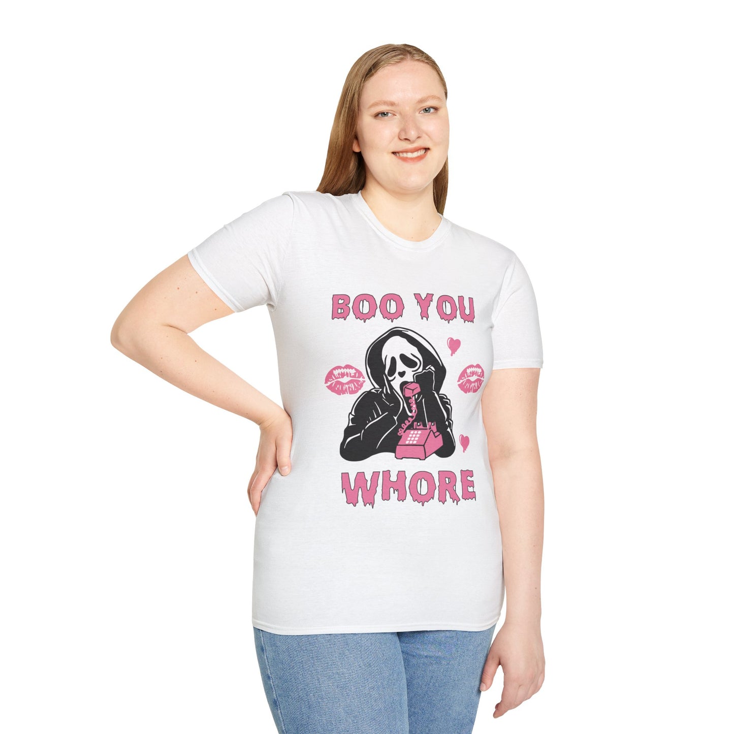 Boo You Whore Unisex T-shirt Funny Halloween T-shirt Spooky Season TShirt Horror Movie Halloween Outfit Ghostface Valentine T-Shirt Gift 2