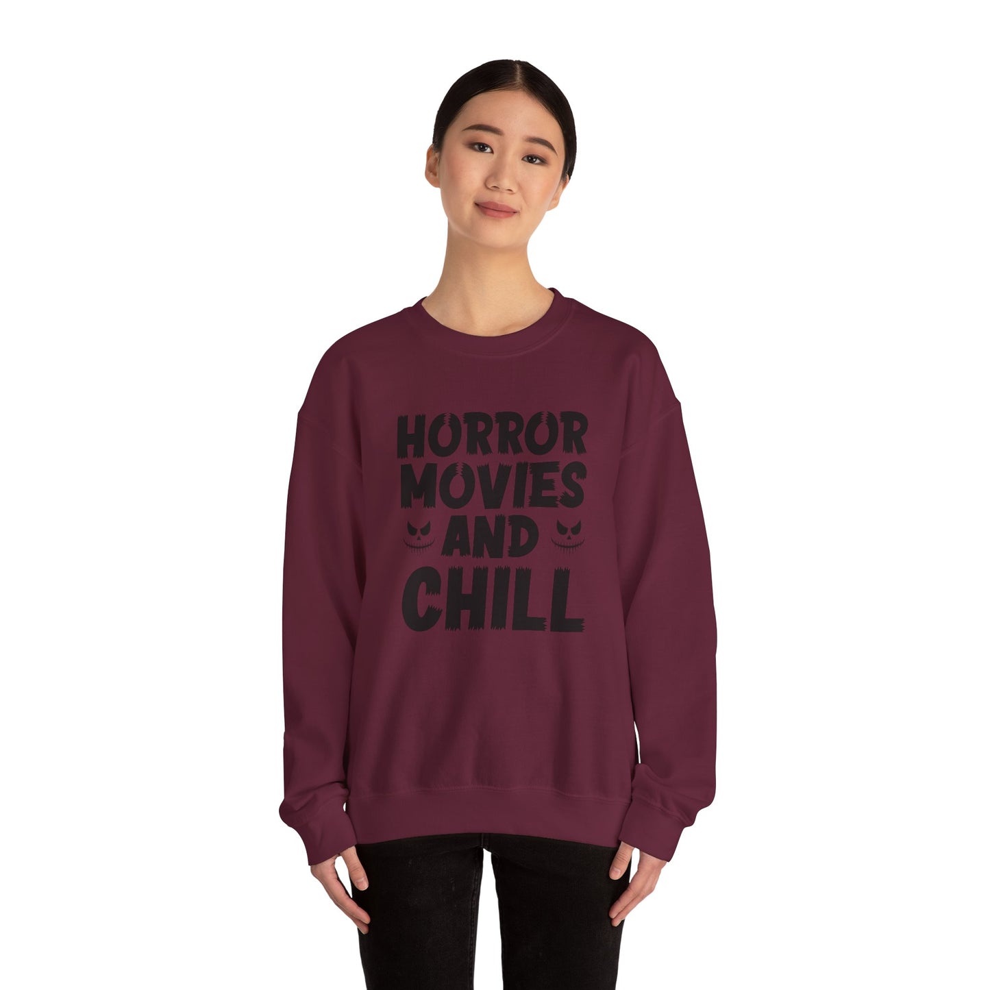 Horror Movies And Chill Sweatshirt Halloween Sweater Spooky Vibes Sweatshirt Funny Halloween Outfit Scary Movie Lover Gift Horror Movie Fan