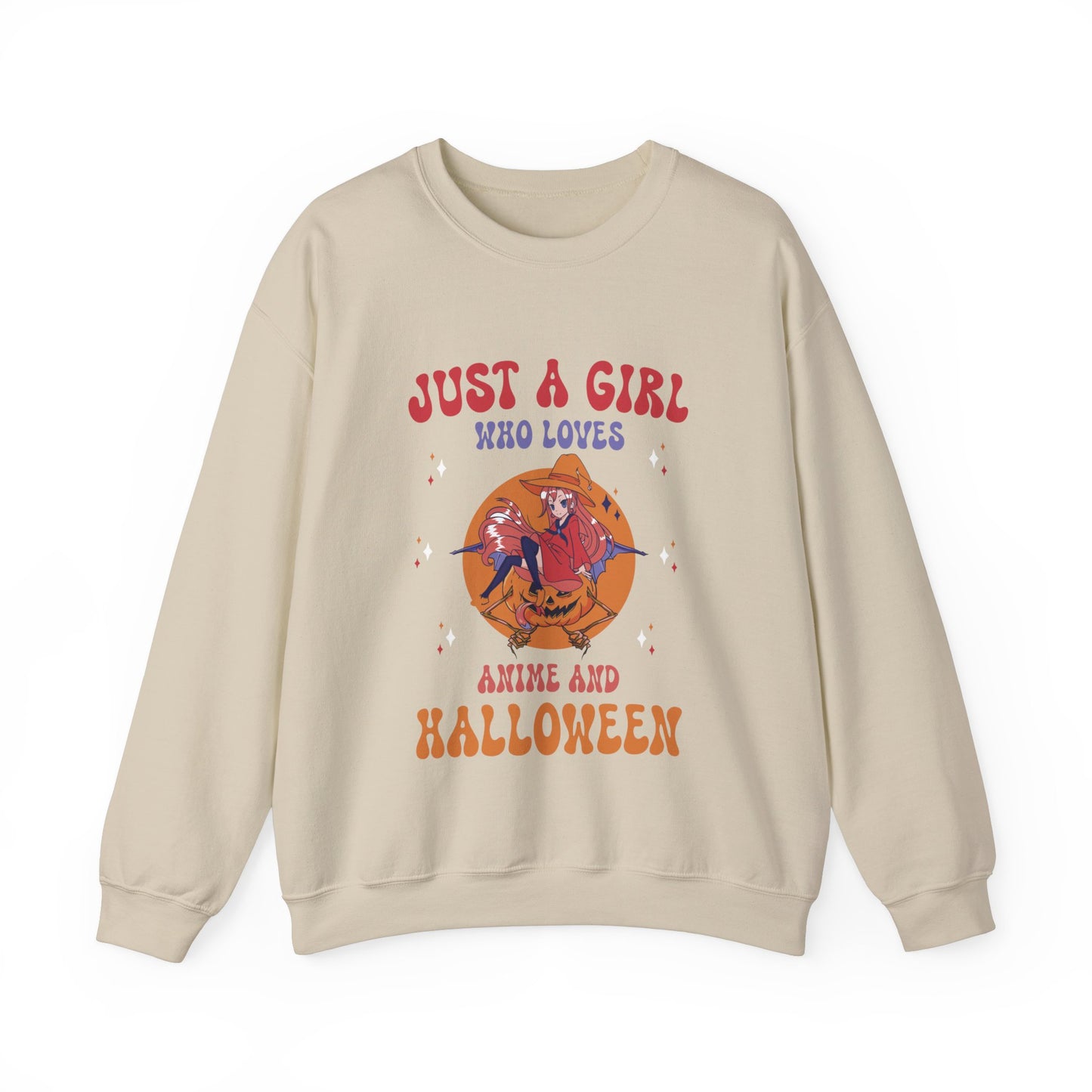 Anime Halloween Sweatshirt Just a girl who loves Anime and Halloween Fall Sweater Cute Lofi Crewneck Halloween Apparel Manga Fan Women Gift