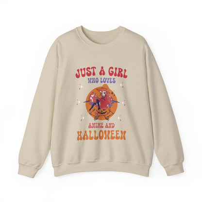 Anime Halloween Sweatshirt Just a girl who loves Anime and Halloween Fall Sweater Cute Lofi Crewneck Halloween Apparel Manga Fan Women Gift