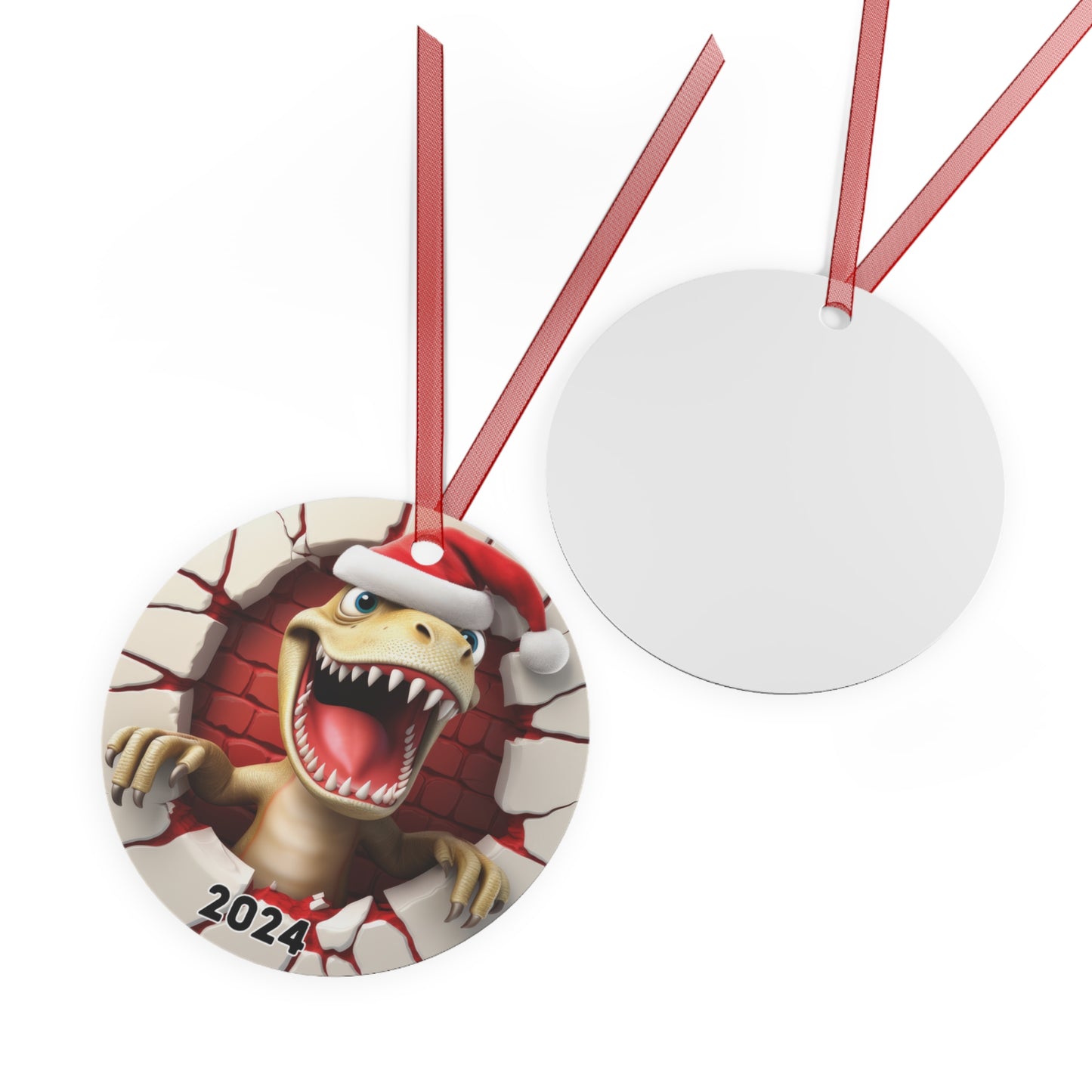 3D Breakthrough T-Rex Dinosaur Ornament 2024 Christmas Decoration Holiday 2024 Heirloom Keepsake Round Metal Fun Exchange Gift White Elephant