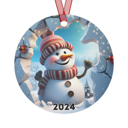 3D Breakthrough Snowman Ornament 2024 Christmas Decoration Round Metal Holiday 2024 Gift Idea Funny Exchange Gift White Elephant Xmas