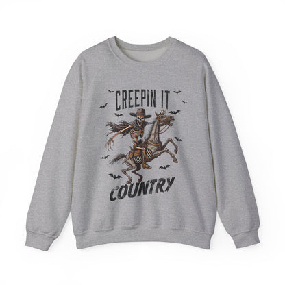 Creepin It Country Sweatshirt Western Rodeo Skeleton Halloween Sweater Spooky Costume Pullover Sweater Western Halloween Spooky Season Gift2