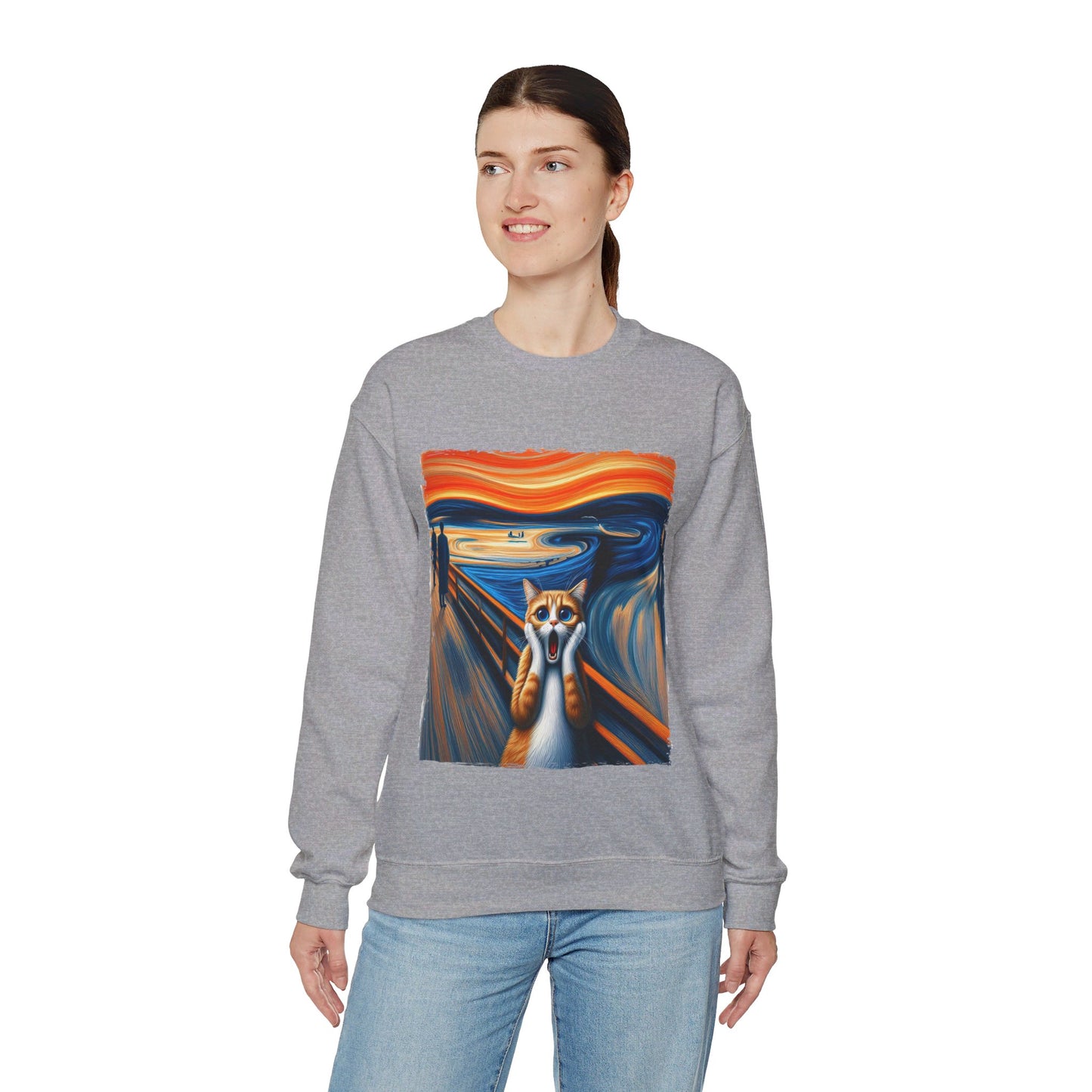 Funny Edvard Munch Cat Sweatshirt Funny The Scream-ing Cat Art Painting Sweater Parody of Edvard Munch Cat Sweater Unique Art Cat Lover Gift