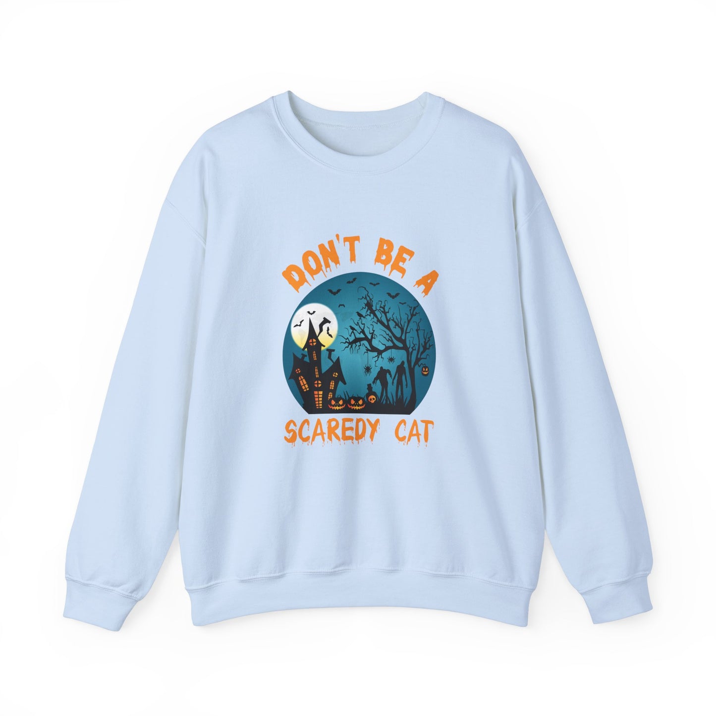 Don't Be A Scaredy Cat Sweatshirt Funny Halloween Sweater Retro Halloween Spooky Season Apparel Cute Halloween Crewneck Witch Sweater Gift