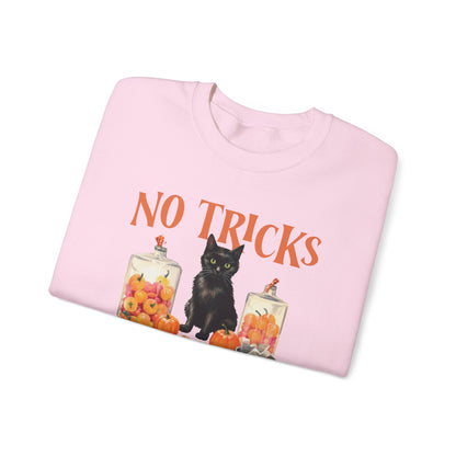 No Tricks Just Treats Sweatshirt Vintage 1950s Halloween Sweater Halloween Party Sweatshirt Retro Halloween Fall Sweater Funny Cat Lover