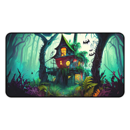 Retro Halloween Desk Mat Haunted House Office Desk Accessory Whimsigoth Large Mouse Pad Spooky Bats Desk Pad XL Neon Forest Gaming Mousepad