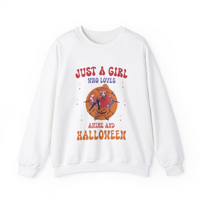 Anime Halloween Sweatshirt Just a girl who loves Anime and Halloween Fall Sweater Cute Lofi Crewneck Halloween Apparel Manga Fan Women Gift