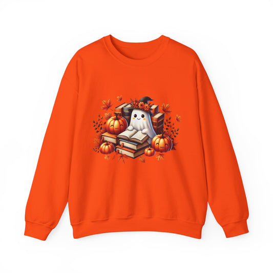 Fall Ghost Reading Books Sweatshirt Autumn Bookish Ghost Sweater Halloween Pumpkin Ghost Reading Fall Pullover Sweat Teacher Gift Book Lover