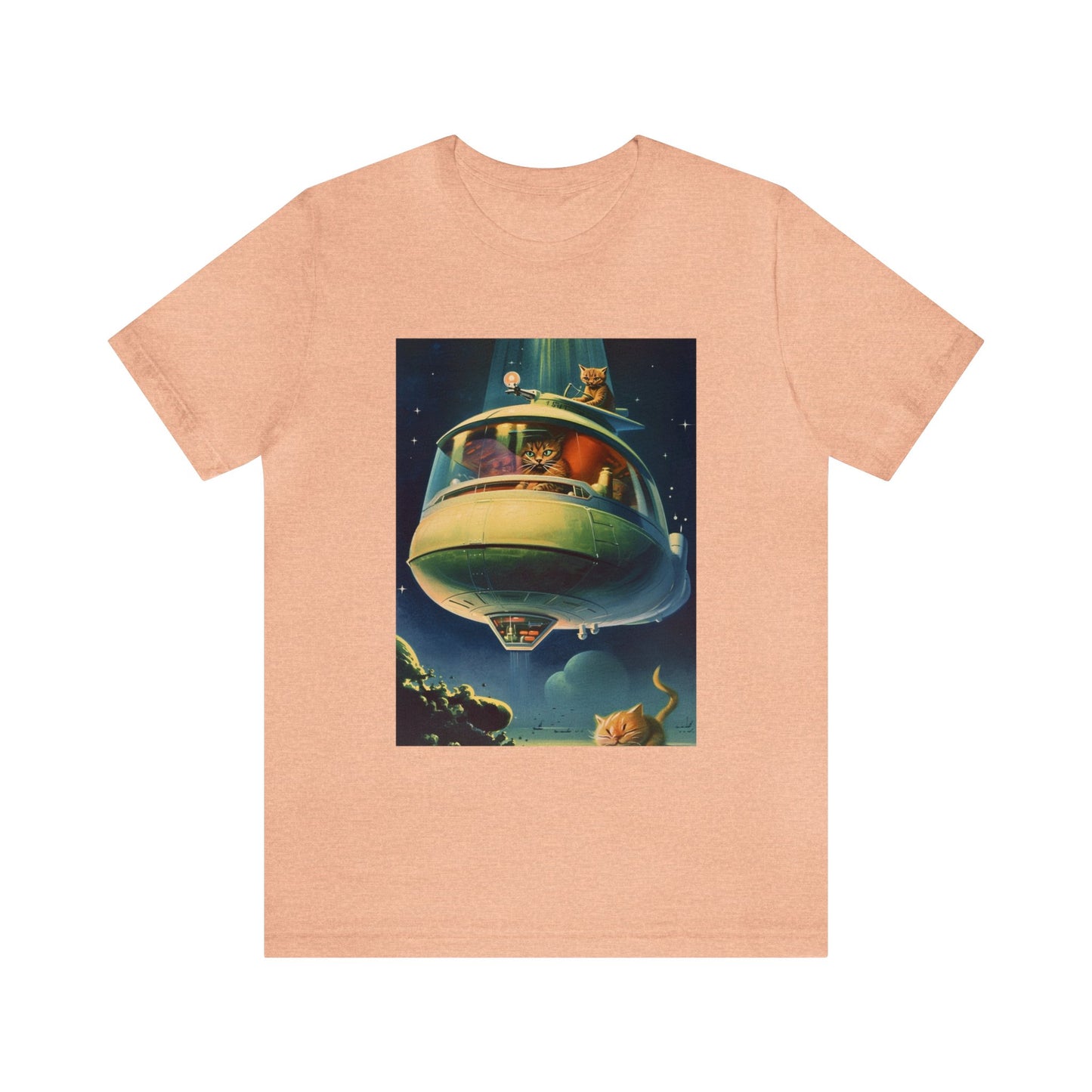 Funny Spaceship Cat UFO Shirts Unique Flying Saucer Retro Vintage Graphic UAP tshirt Galaxy Cat Unisex T-Shirt Cat Lover Tee Weird Cool Gift