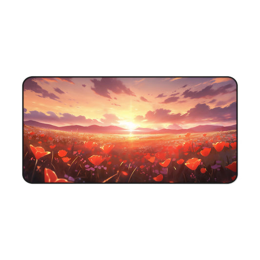 Anime Spring Flowers Desk Mat Meadow Sunset Office Large Desk Accessory Lofi Mouse Pad Japanese XL Desk Pad Manga Mousepad Unique Gift Idea