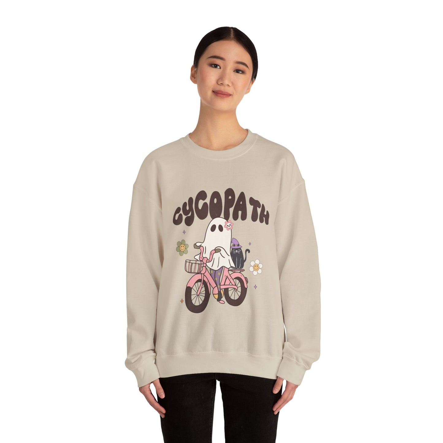 Cycopath Sweatshirt Funny Halloween Sweater Ghost on Bicycle Fall Crewneck Spooky Season Halloween Retro Trendy Vintage Halloween Outfit