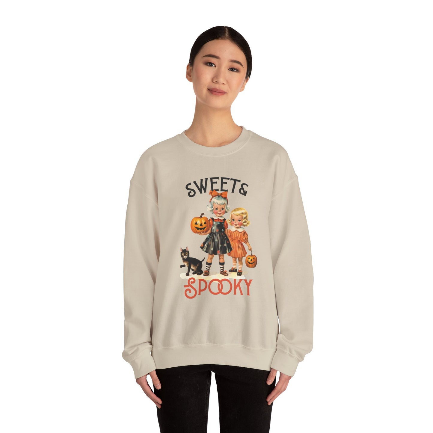 Sweet and Spooky Halloween Sweatshirt Cute Vintage 1950s Halloween Sweater Retro Halloween Apparel Unique Black Cat Sweatshirt Fall Season