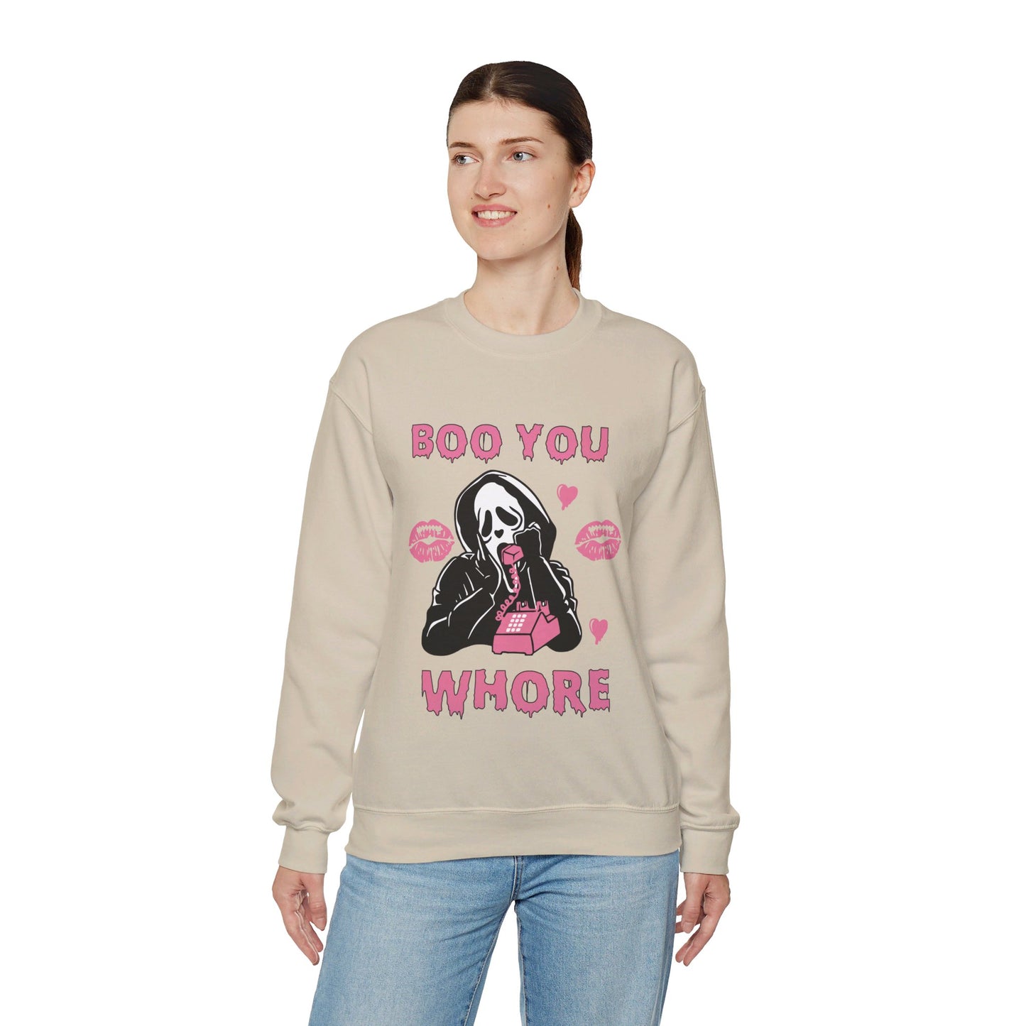 Boo You Whore Sweatshirt Funny Halloween Sweater Spooky Season Sweatshirt Horror Movie Halloween Outfit Ghostface Valentine Sweatshirt Gift