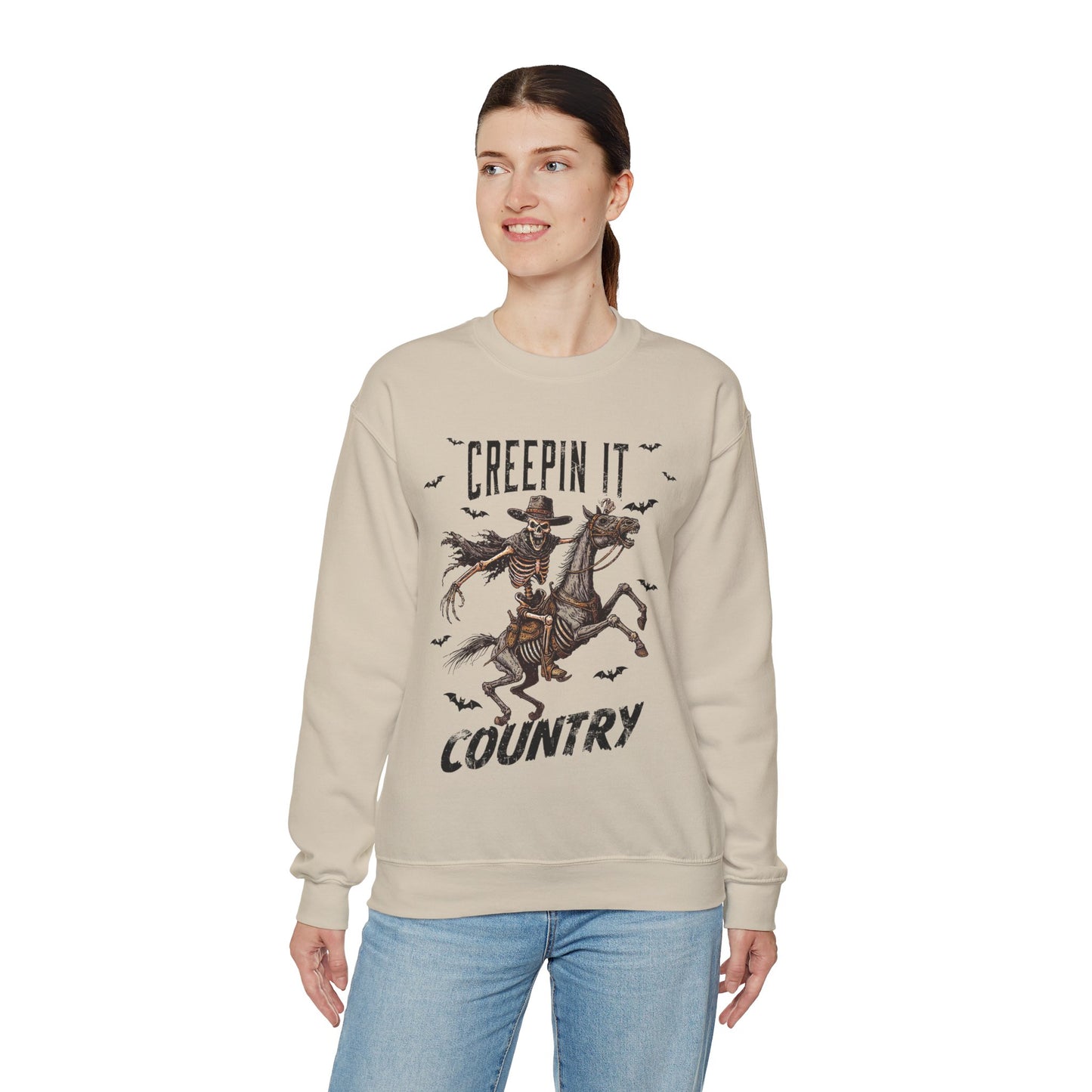 Creepin It Country Sweatshirt Western Rodeo Skeleton Halloween Sweater Spooky Costume Pullover Sweater Western Halloween Spooky Season Gift2