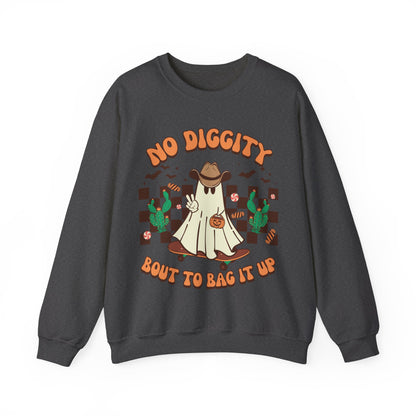 No Diggity Bout To Bag It Up Sweatshirt Funny Cowboy Halloween Sweater Trick or Treat Sweat Retro Halloween Crewneck Western Halloween Gift