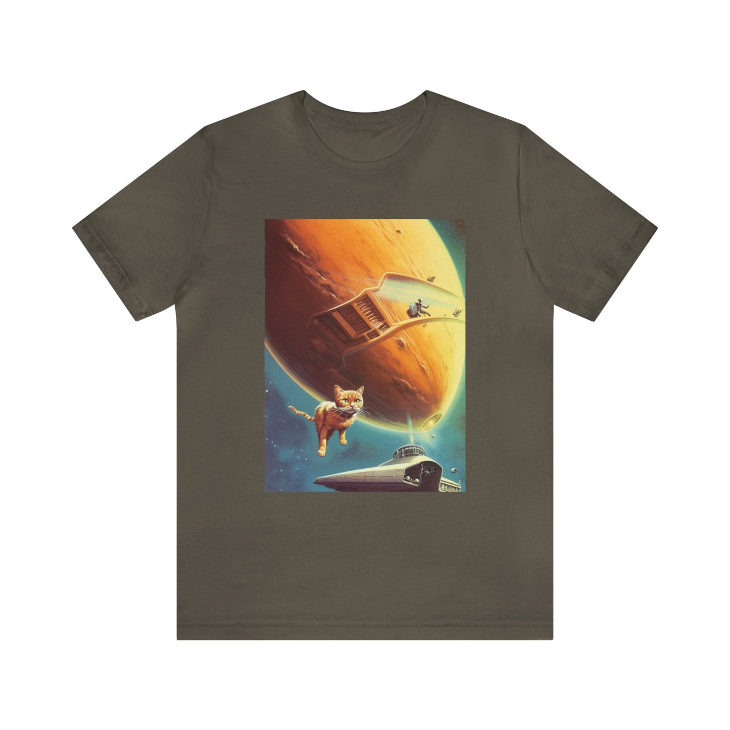 Funny Spaceship Cat UFO Shirts Weird Cool Gift Galaxy Cat Unisex T-Shirt Retro Vintage Graphic UAP tshirt Cat Lover Tee Unique Flying Saucer