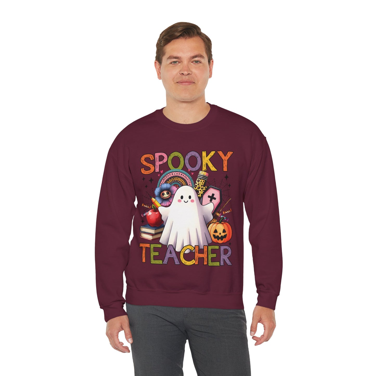 Spooky Teacher Sweatshirt Halloween Teacher Sweater Funny Ghost Teacher Pullover Sweater Groovy Halloween Teacher Gift Retro Spooky Teacher