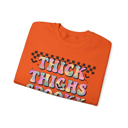 Thick Thighs And Spooky Vibes Sweatshirt Retro Halloween Sweater Groovy Halloween Party Outfit Spooky Season Funny Halloween Apparel Fall