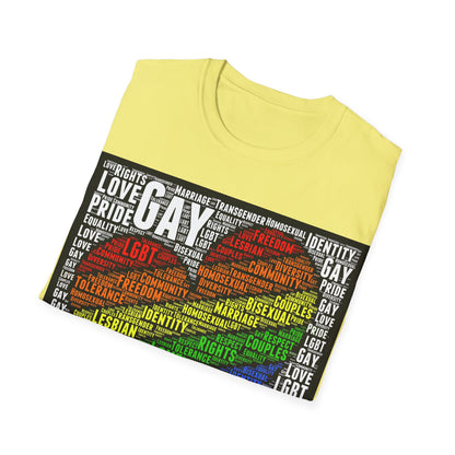 Unisex LGBTQ Lesbian Gay Pride Word Cloud T-Shirt, Proud Love Support Gift, Rainbow Heart Apparel, Unique Pride Month t shirt