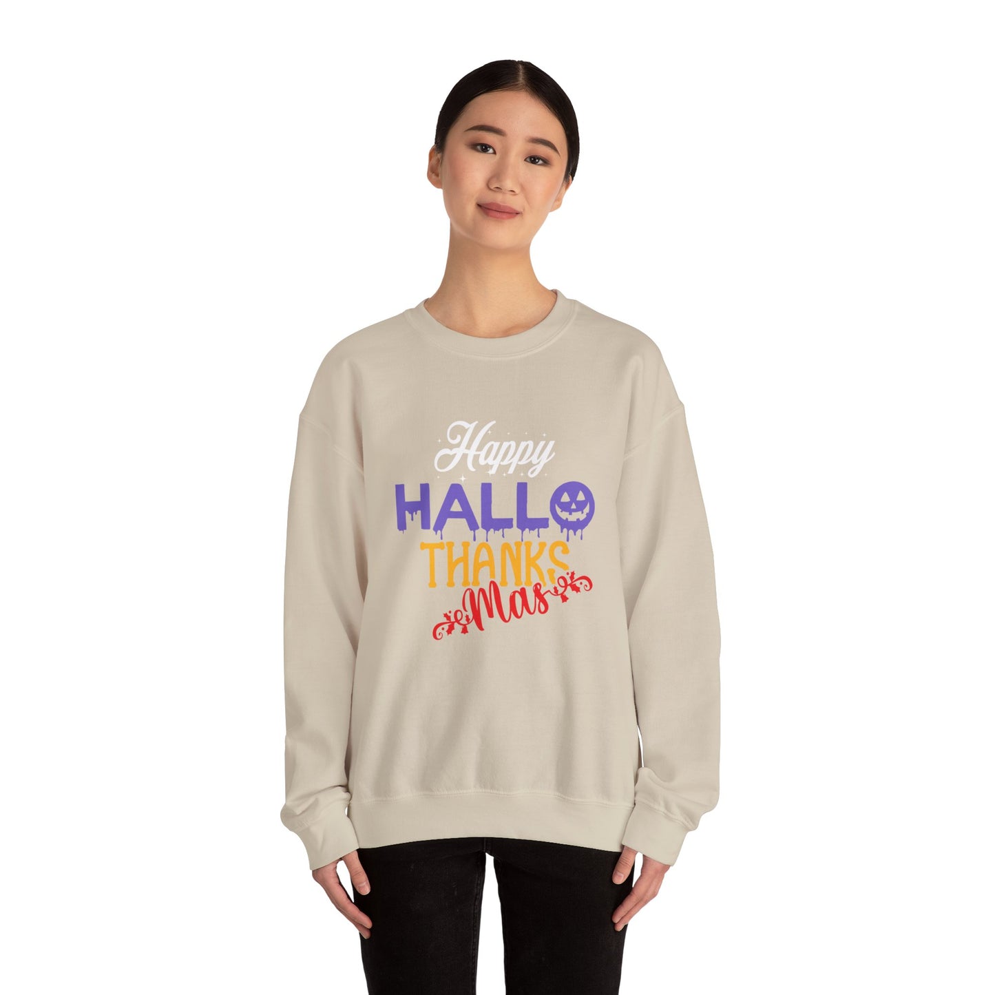 Happy Hallothanksmas Sweatshirt Halloween Sweater Holiday Season Sweatshirt Thanksgiving Apparel Christmas Outfit Autumn Fall Sweatshirt