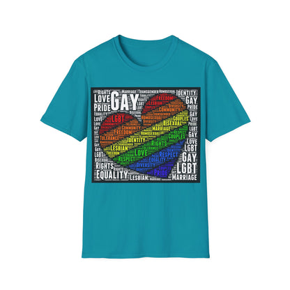 Unisex LGBTQ Lesbian Gay Pride Word Cloud T-Shirt, Proud Love Support Gift, Rainbow Heart Apparel, Unique Pride Month t shirt