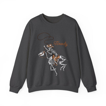 Howdy Halloween Sweatshirt Retro Western Halloween Sweater Skeleton Cowboy Horse Crewneck Halloween Party Sweatshirt Western Cowboy Yee Haw