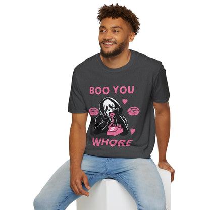 Boo You Whore Unisex T-shirt Funny Halloween T-shirt Spooky Season TShirt Horror Movie Halloween Outfit Ghostface Valentine T-Shirt Gift 2