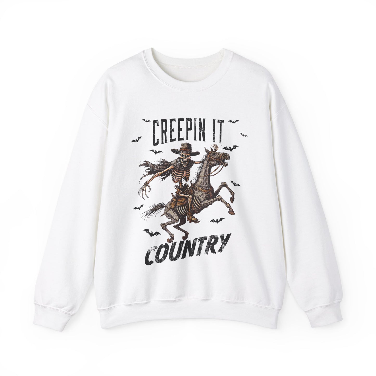 Creepin It Country Sweatshirt Western Rodeo Skeleton Halloween Sweater Spooky Costume Pullover Sweater Western Halloween Spooky Season Gift2