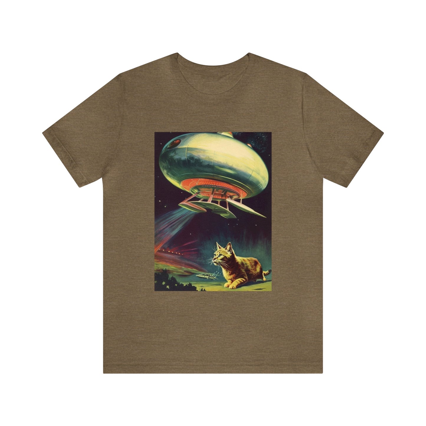 Funny Spaceship Cat UFO Shirts Unique Flying Saucer Weird Cool Gift Retro Vintage Graphic UAP tshirt Galaxy Cat Unisex T-Shirt Cat Lover Tee