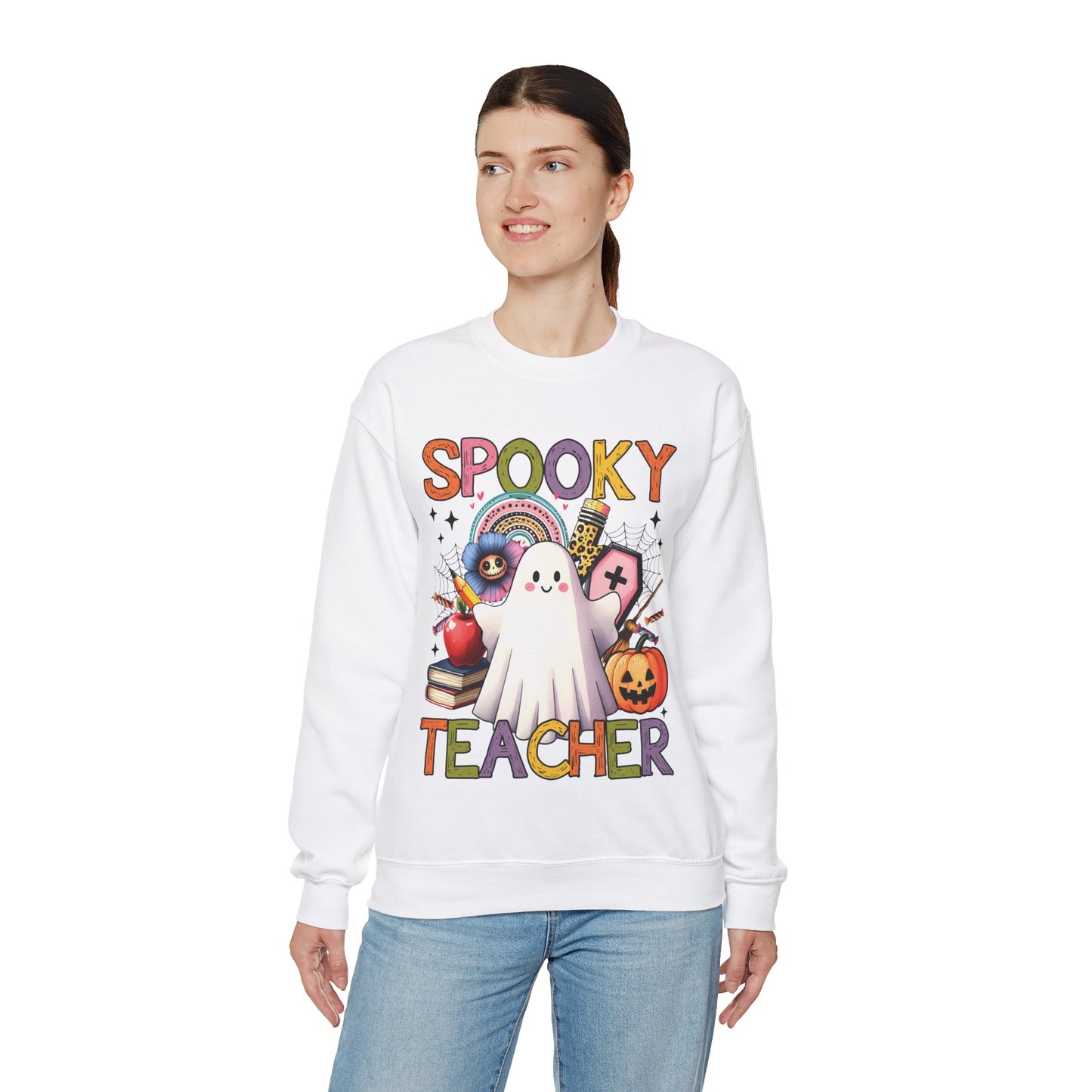 Spooky Teacher Sweatshirt Halloween Teacher Sweater Funny Ghost Teacher Pullover Sweater Groovy Halloween Teacher Gift Retro Spooky Teacher