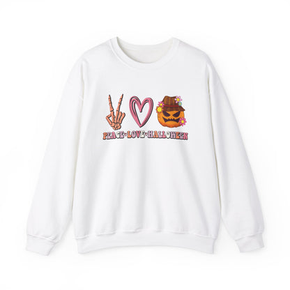 Peace Love Halloween Sweatshirt Funny Halloween Sweater Pumpkin Skeleton Spooky Season Lover Peace Love Pumpkin Sweatshirt Retro Halloween