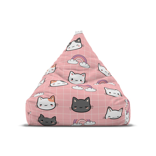 Cute Kitty Cat Faces Pets Rainbow Bean Bag Chair Cover Pink Girl Animal Lover Playroom Bedroom Room Decor Furniture Gift Beanbags for Girls