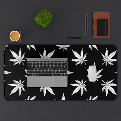 Cannabis Gaming Desk Mat Black White Office Desk Accessory Marijuana Mouse Pad Pot Leaves Desk Pad Weed Large Mousepad XL Unique Gift Men