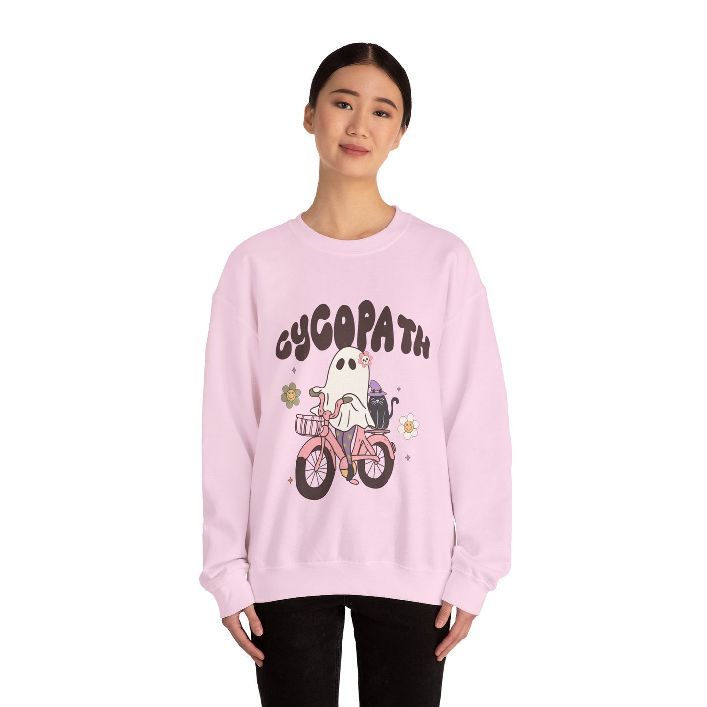 Cycopath Sweatshirt Funny Halloween Sweater Ghost on Bicycle Fall Crewneck Spooky Season Halloween Retro Trendy Vintage Halloween Outfit