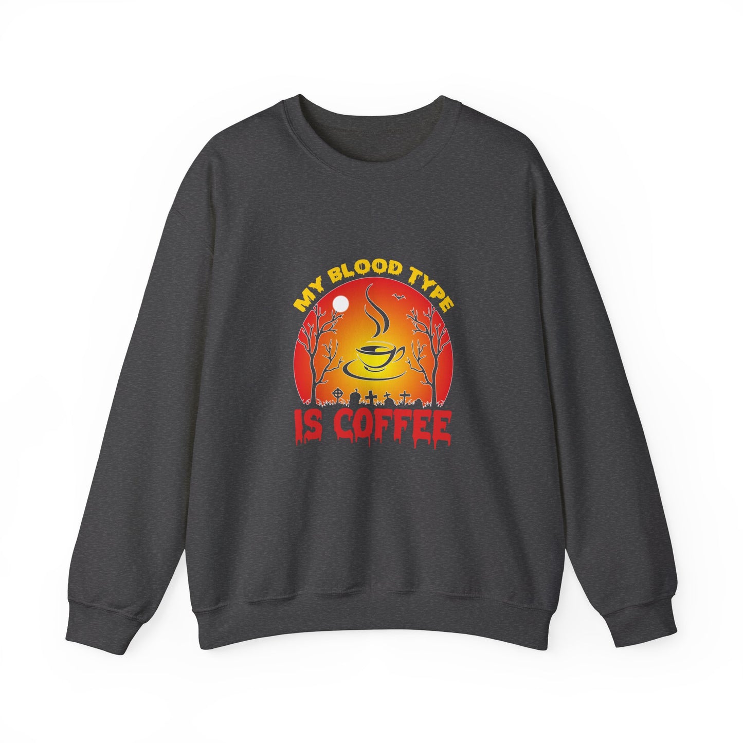 My Blood Type Is Coffee Sweatshirt Funny Halloween Sweater Retro Sweatshirt Halloween Coffee Lover Crewneck Funny Caffeine Addict Sweater