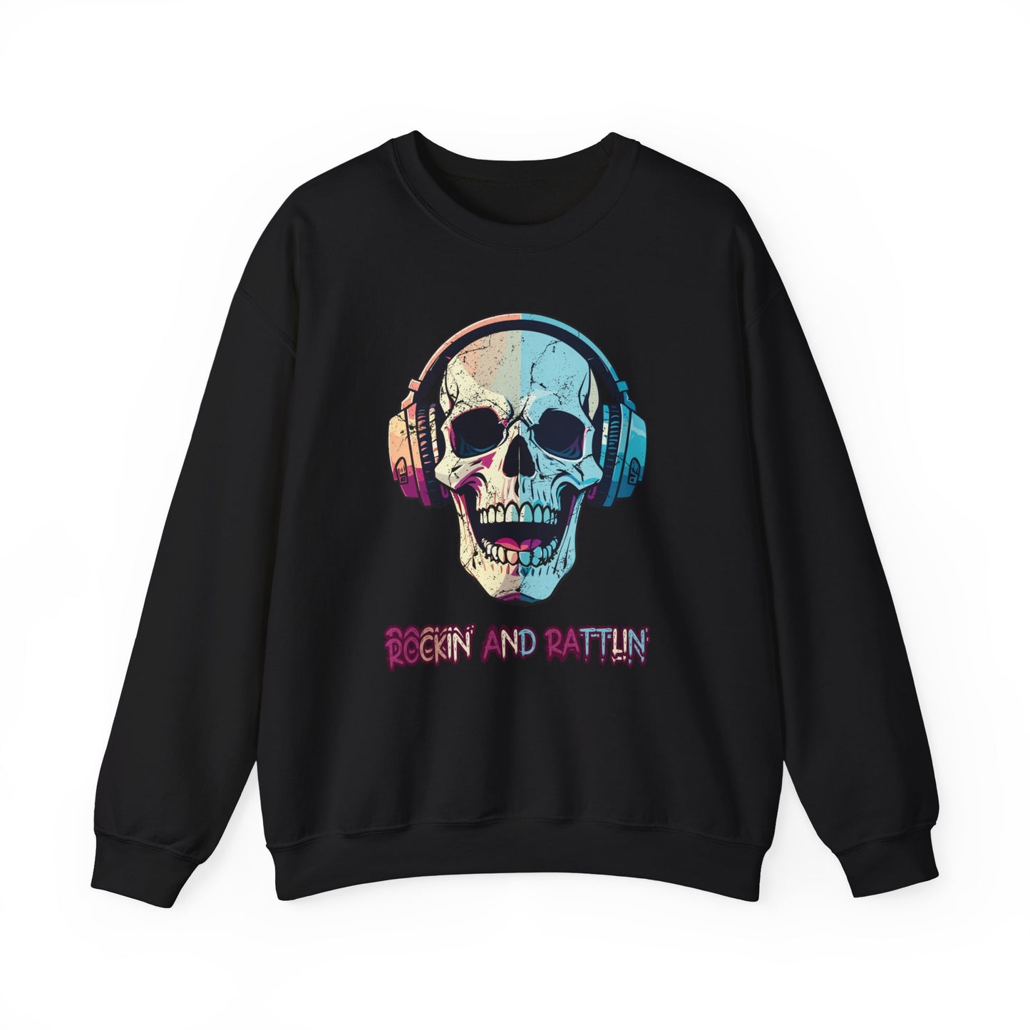 Retro Halloween Sweatshirt Groovy Skull Headphones Crewneck Vintage Fall Sweater 1970s Halloween Apparel Funny Unique Novelty Unisex Gift