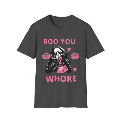 Boo You Whore Unisex T-shirt Funny Halloween T-shirt Spooky Season TShirt Horror Movie Halloween Outfit Ghostface Valentine T-Shirt Gift 2