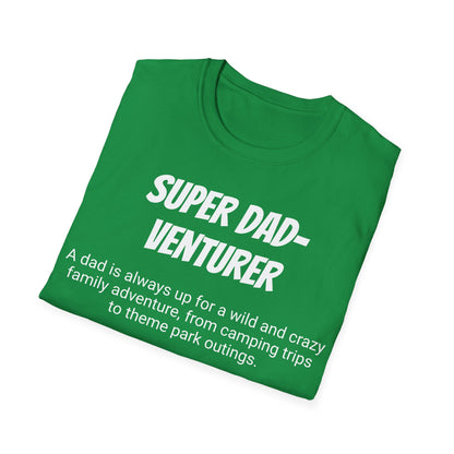 Funny Dad's Mens Softstyle T-shirt, "Super Dad-venturer", Father's Day Gift, Adult Humorous Unique Novelty Apparel Present