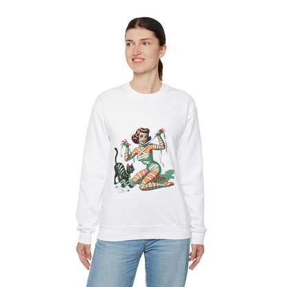 Mummy Pin-Up Girl Sweatshirt Halloween Cat Girl Sweater Retro Pin Up Girl Mummy Pullover Vintage Creepy Cat Pinup Girl Sweater Womans Gift