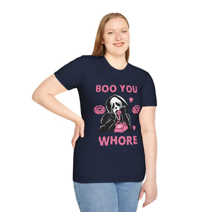 Boo You Whore Unisex T-shirt Funny Halloween T-shirt Spooky Season Tee Shirt Horror Movie Halloween Outfit Ghostface Valentine T-Shirt Gift