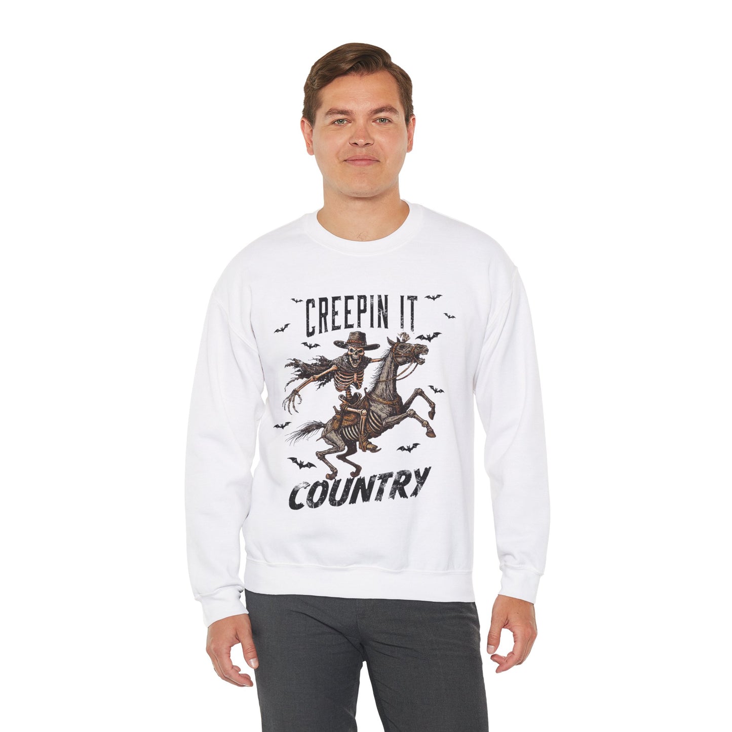 Creepin It Country Sweatshirt Western Rodeo Skeleton Halloween Sweater Spooky Costume Pullover Sweater Western Halloween Spooky Season Gift2