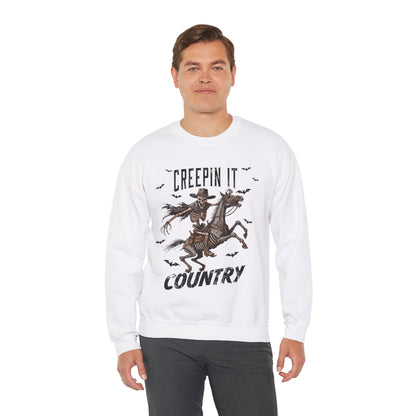 Creepin It Country Sweatshirt Western Rodeo Skeleton Halloween Sweater Spooky Costume Pullover Sweater Western Halloween Spooky Season Gift2