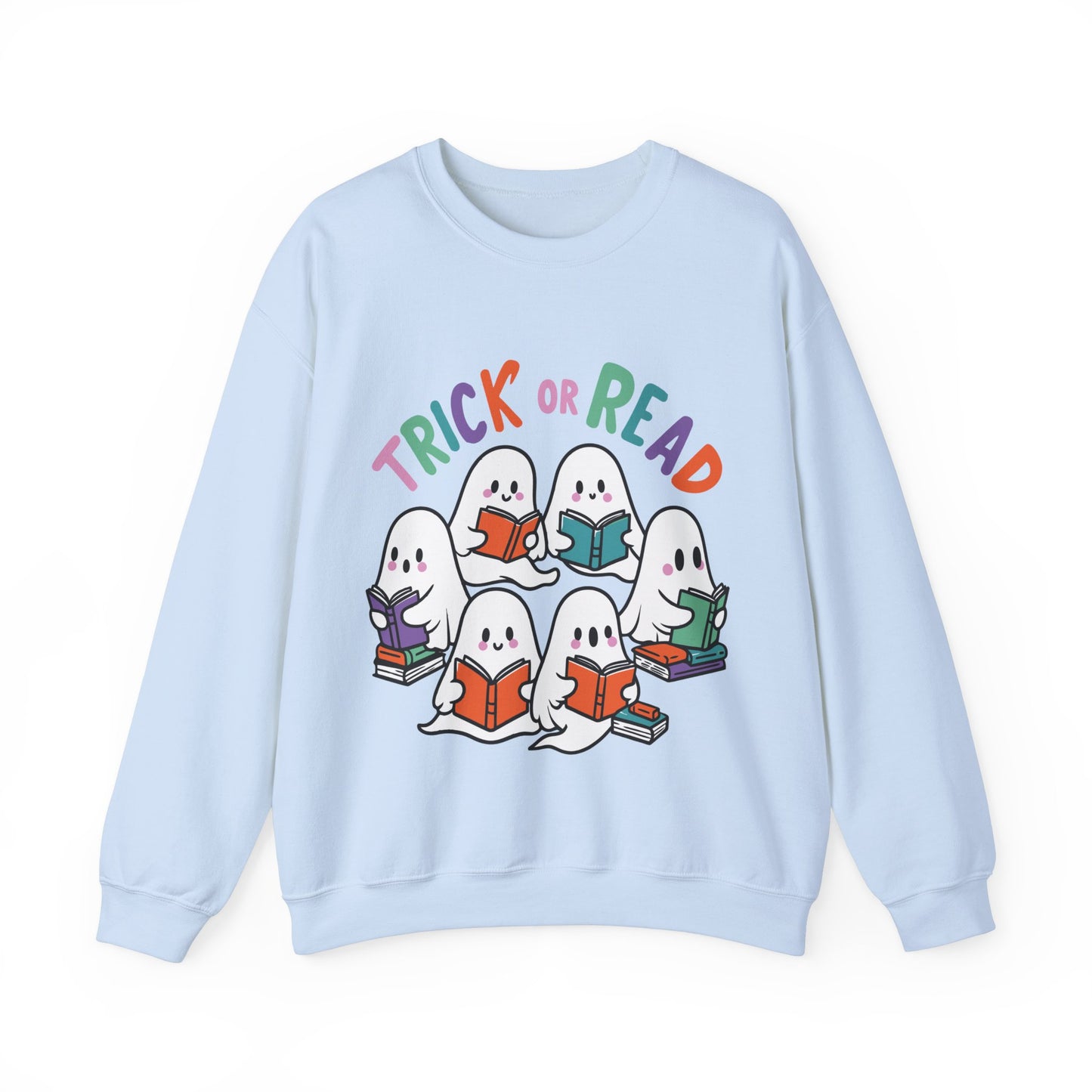 Halloween Teacher Sweatshirt Trick or Read Sweater Library Book Lover Pullover Librarian Sweatshirt Cute Ghosts Reading Books Sweater Gift 2