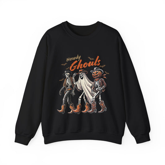 Howdy Ghouls Western Halloween Sweatshirt Funny Western Skeleton Halloween Sweater Punny Vintage Howdy Ghouls Pullover Sweat Fall Women Gift