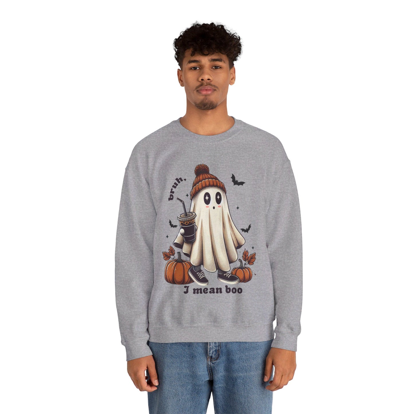 Bruh I Mean Boo Sweatshirt Cute Ghost Sweater Retro Halloween Pullover Sweatshirt Funny Halloween Sweater Boujee Ghost Crewneck Boujee Gift