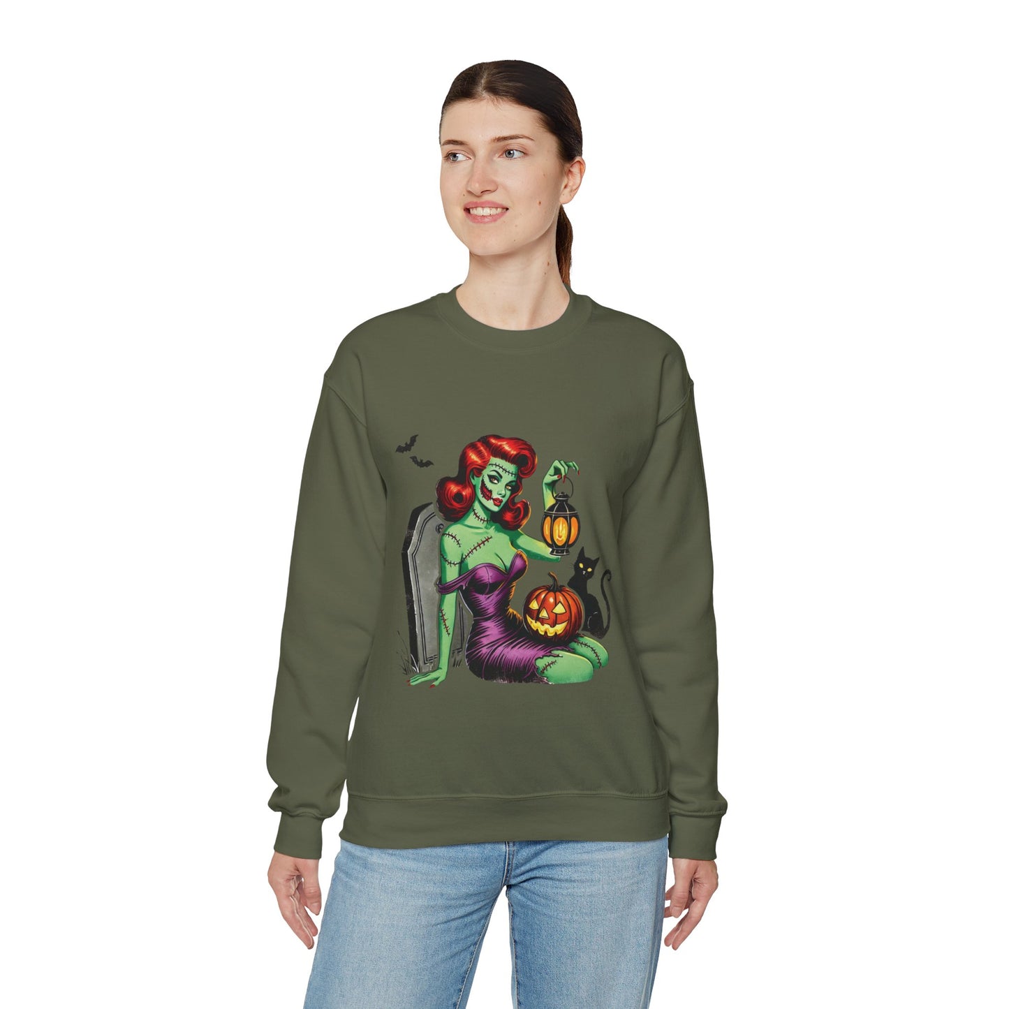 Zombie Pin-Up Girl Sweatshirt Halloween Zombie Girl Sweater Retro Pin Up Girl Zombie Pullover Vintage Zombie Pin Up Girl Sweater Womans Gift