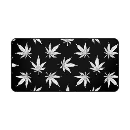 Cannabis Gaming Desk Mat Black White Office Desk Accessory Marijuana Mouse Pad Pot Leaves Desk Pad Weed Large Mousepad XL Unique Gift Men