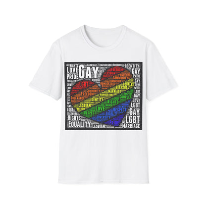 Unisex LGBTQ Lesbian Gay Pride Word Cloud T-Shirt, Proud Love Support Gift, Rainbow Heart Apparel, Unique Pride Month t shirt