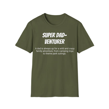 Funny Dad's Mens Softstyle T-shirt, "Super Dad-venturer", Father's Day Gift, Adult Humorous Unique Novelty Apparel Present